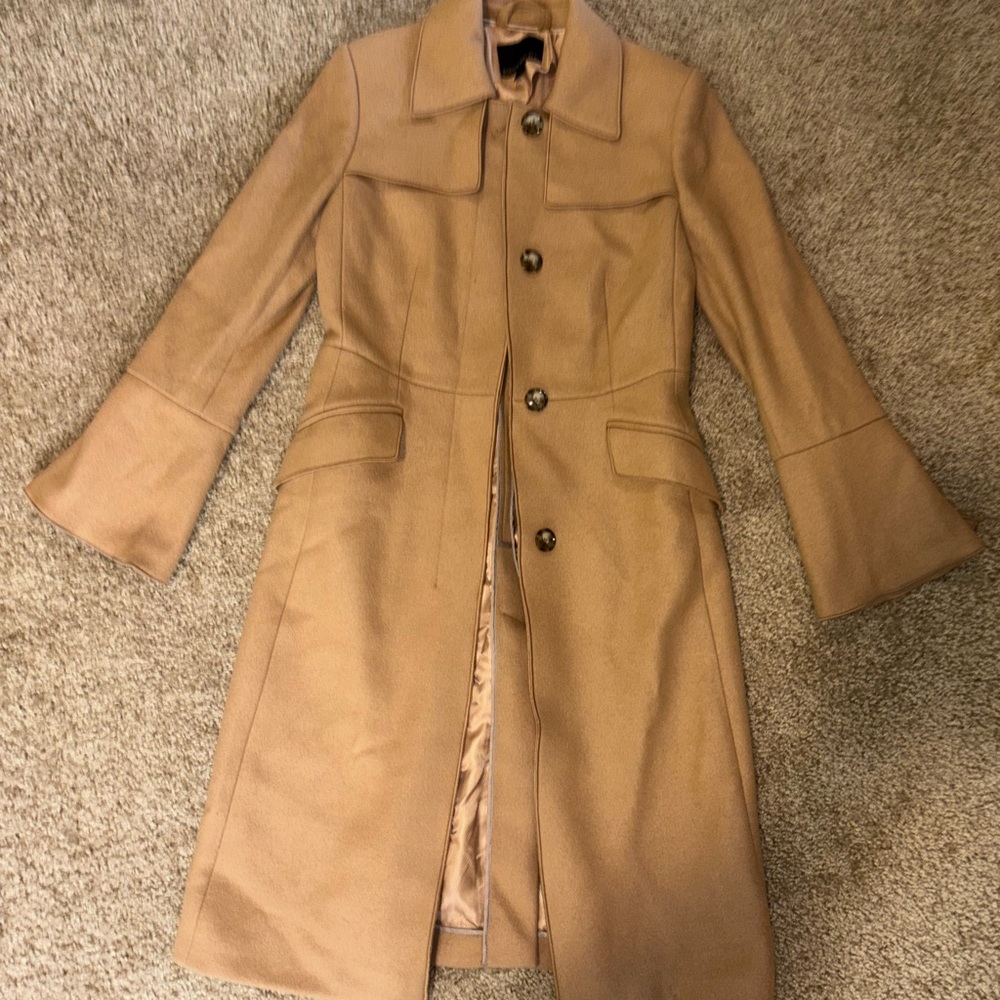 Womens Camel Wool-Blend Long Coat